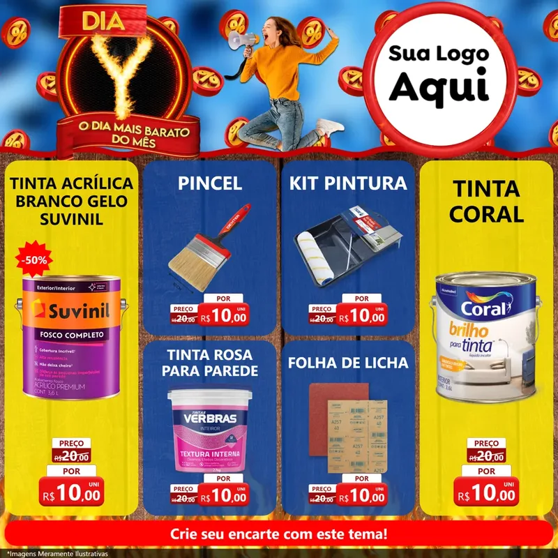 Modelo de Rede Social para Feed Facebook com o tema Dia Y - O Dia Mais Barato Do Mês para Tintas e Ferramentas