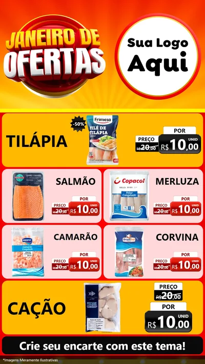 Modelo de TV para TV Vertical com o tema Janeiro de Ofertas para Peixaria