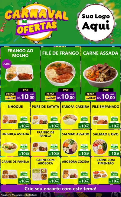 Modelo de Encarte para Encarte Grande com o tema Carnaval de Ofertas para Restaurante