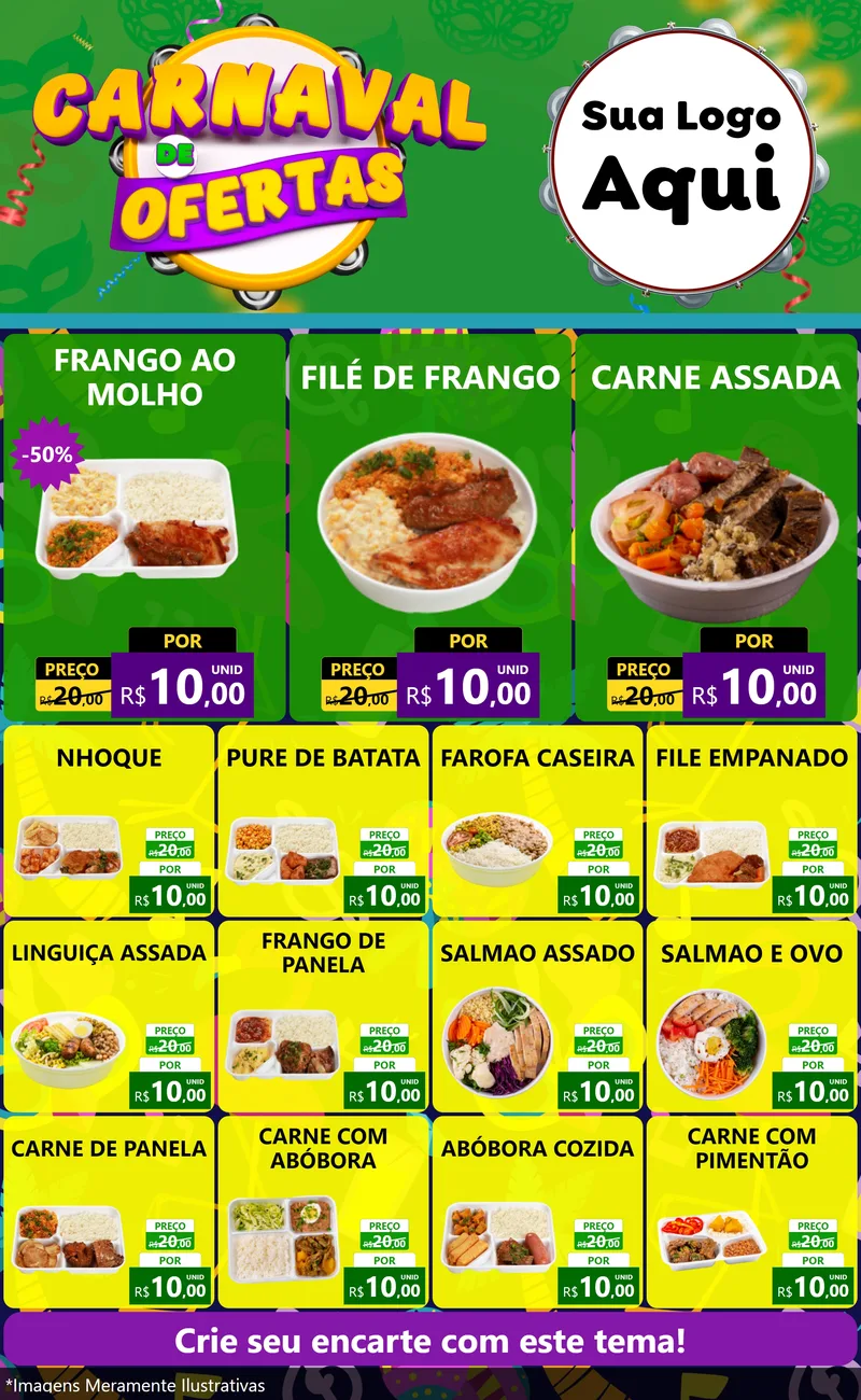Modelo de Encarte para Encarte Grande com o tema Carnaval de Ofertas para Restaurante