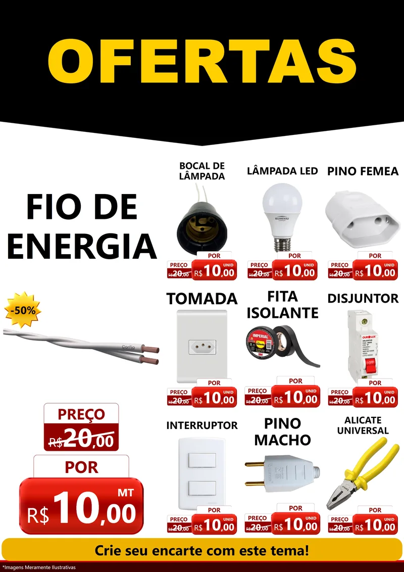 Modelo de Encarte para Encarte A4 Vertical com o tema Ofertas Preto e Vermelho Cartaz para Materiais Elétricos