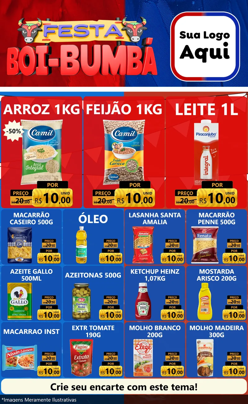 Modelo de Encarte para Encarte Grande com o tema Festa Boi Bumbá para Supermercado