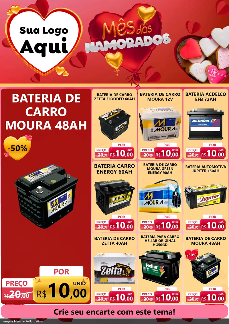 Modelo de Encarte para Encarte A4 Vertical com o tema Mês dos Namorados para Baterias Elétricas