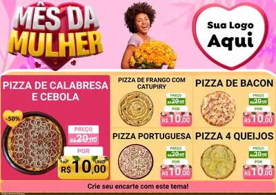 Modelo de Encarte para Encarte A4 Horizontal com o tema Mês da Mulher para Pizzaria