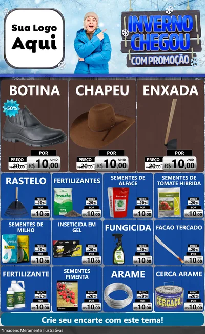 Modelo de Encarte para Encarte Grande com o tema Inverno Chegou Com Promoção para Agropecuária