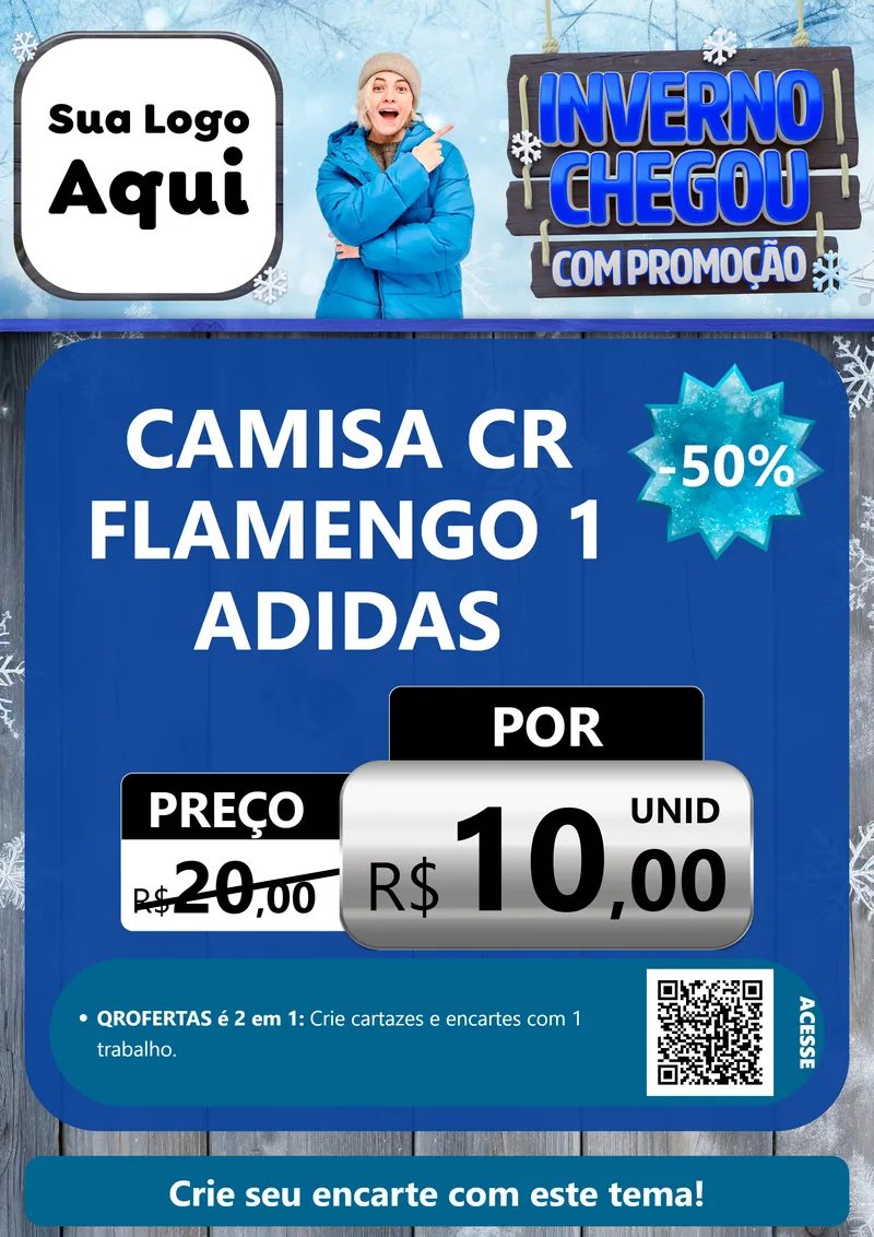 Modelo de Cartaz para Cartaz A4 Vertical com o tema Inverno Chegou Com Promoção para Roupas e acessórios