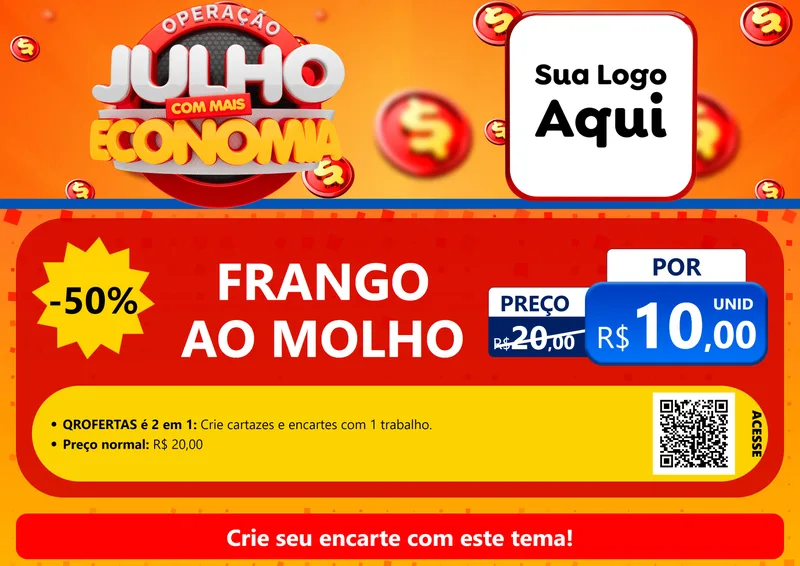 Modelo de Cartaz para Cartaz A4 Horizontal com o tema Operação Julho Com Mais Economia para Restaurante