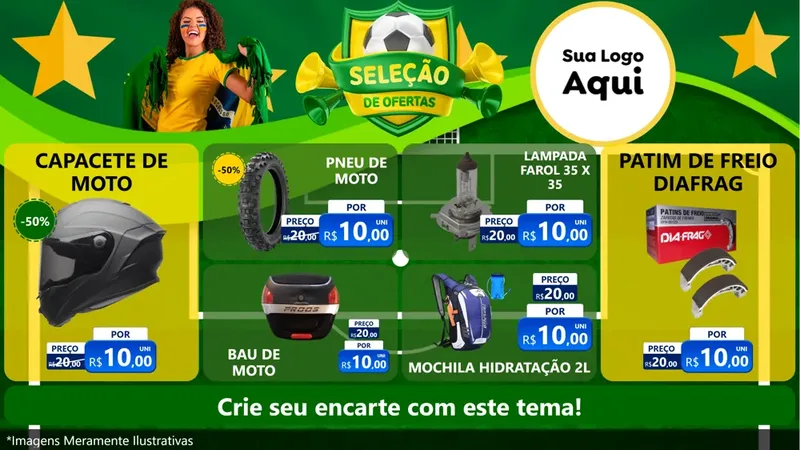 Modelo de TV para TV Horizontal com o tema Seleção de Ofertas - Copa para Moto peças