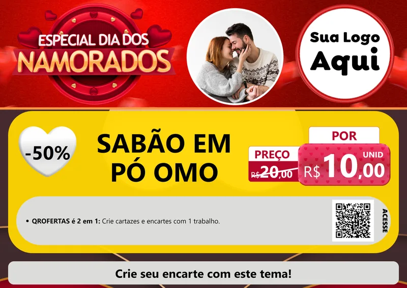 Modelo de Cartaz para Cartaz A4 Horizontal com o tema Especial Dia Dos Namorados para Produtos de Limpeza