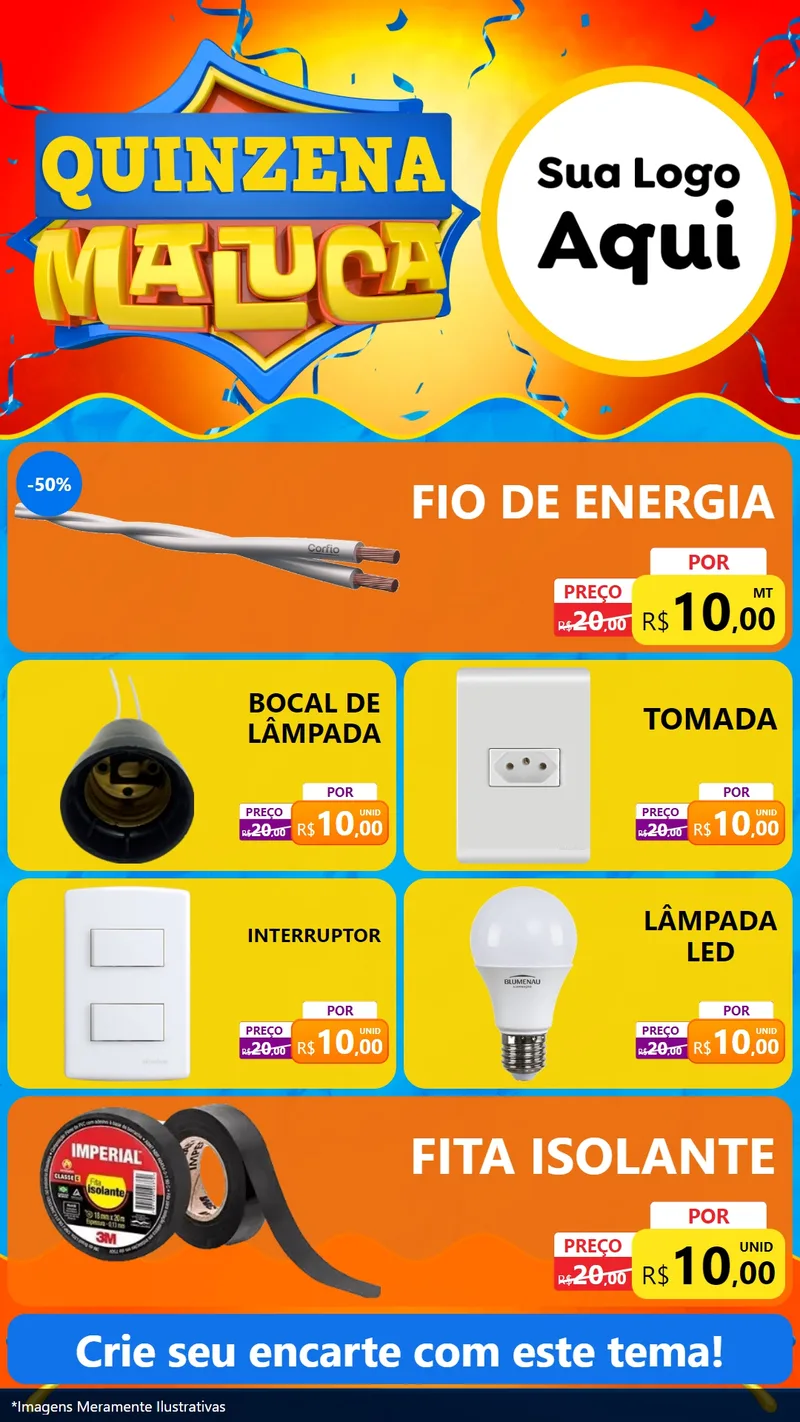 Modelo de TV para TV Vertical com o tema Quinzena Maluca para Materiais Elétricos