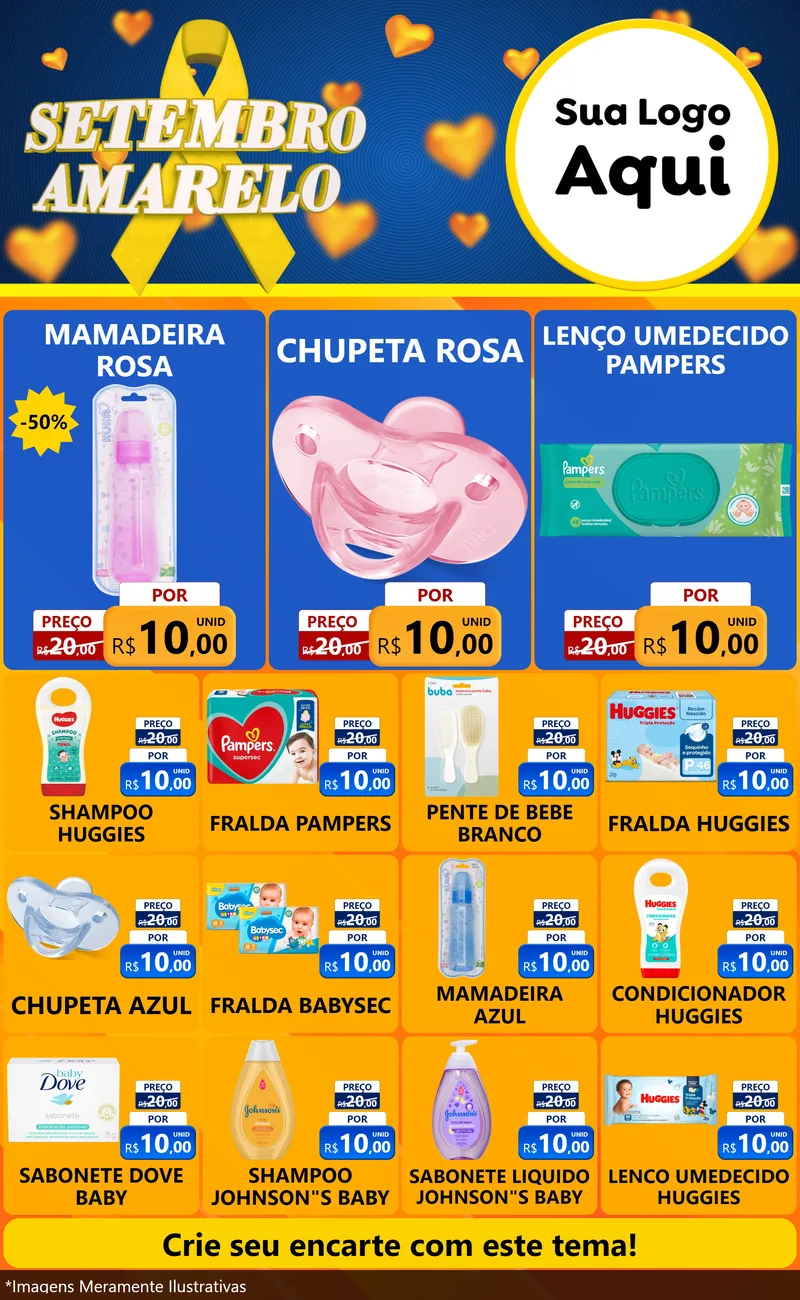 Modelo de Encarte para Encarte Grande com o tema Setembro Amarelo para Bebês