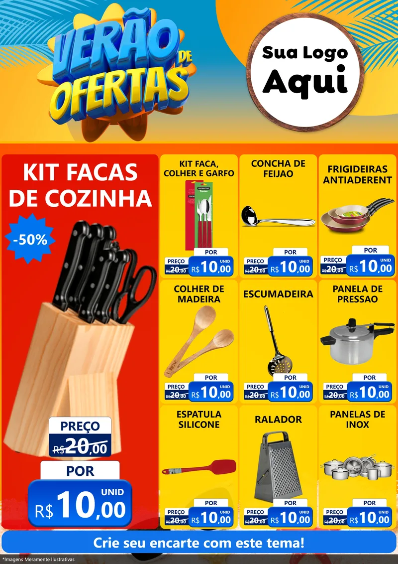 Modelo de Encarte para Encarte A4 Vertical com o tema Verão de Ofertas para Utilidades Domésticas