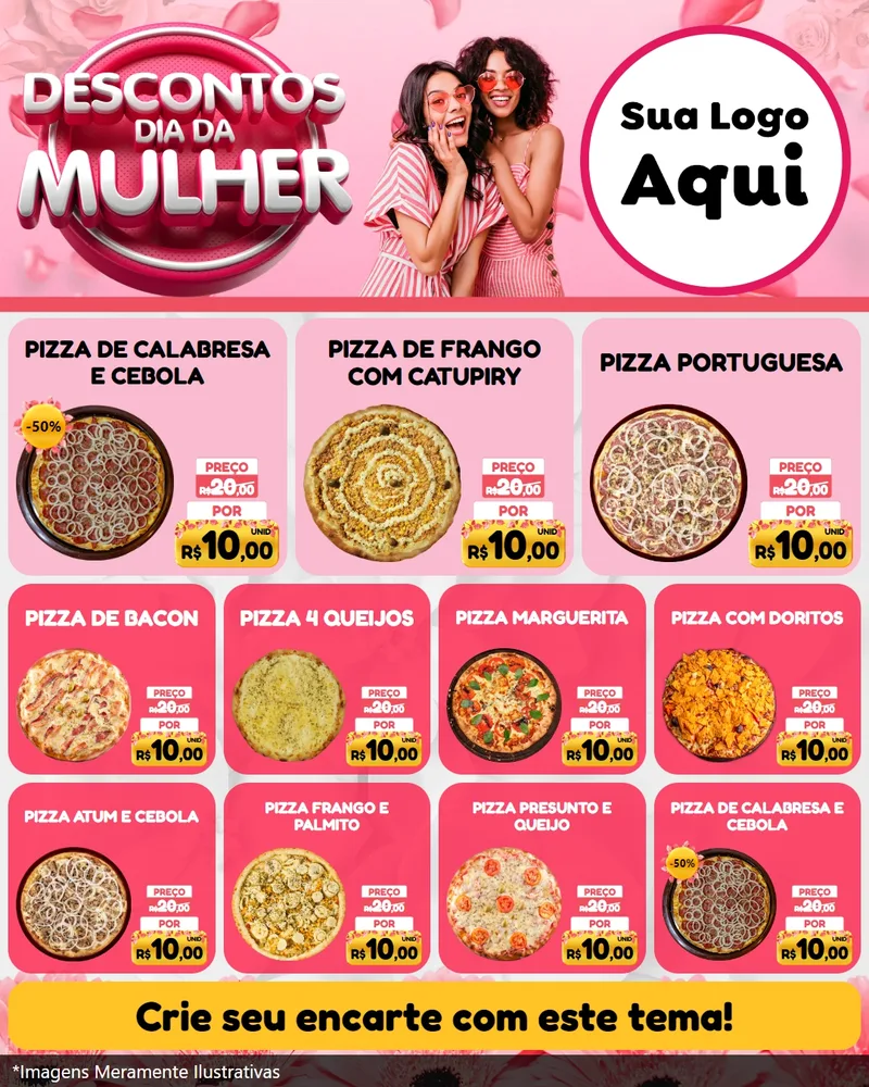 Modelo de Rede Social para Feed Instagram com o tema Descontos Dia da Mulher para Pizzaria