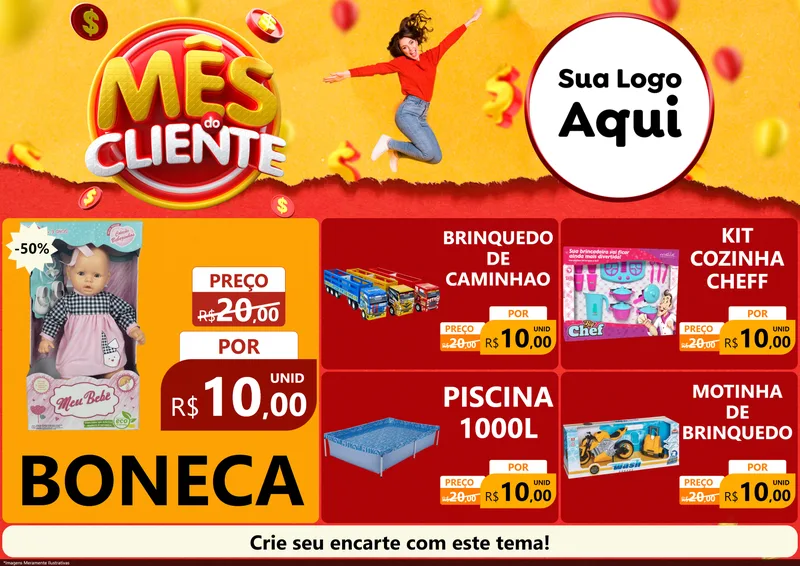 Modelo de Encarte para Encarte A4 Horizontal com o tema Mês do Cliente para Brinquedos
