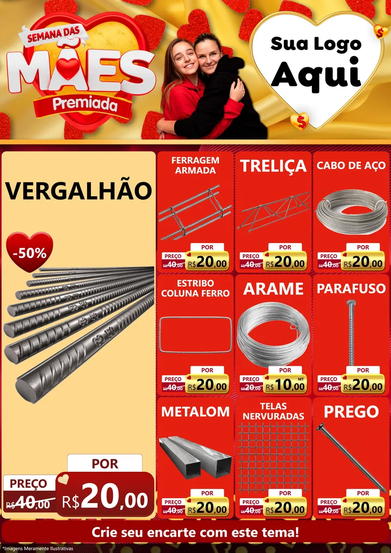 Modelo de Encarte para Encarte A4 Vertical com o tema Semana das Mães Premiada para Ferragens