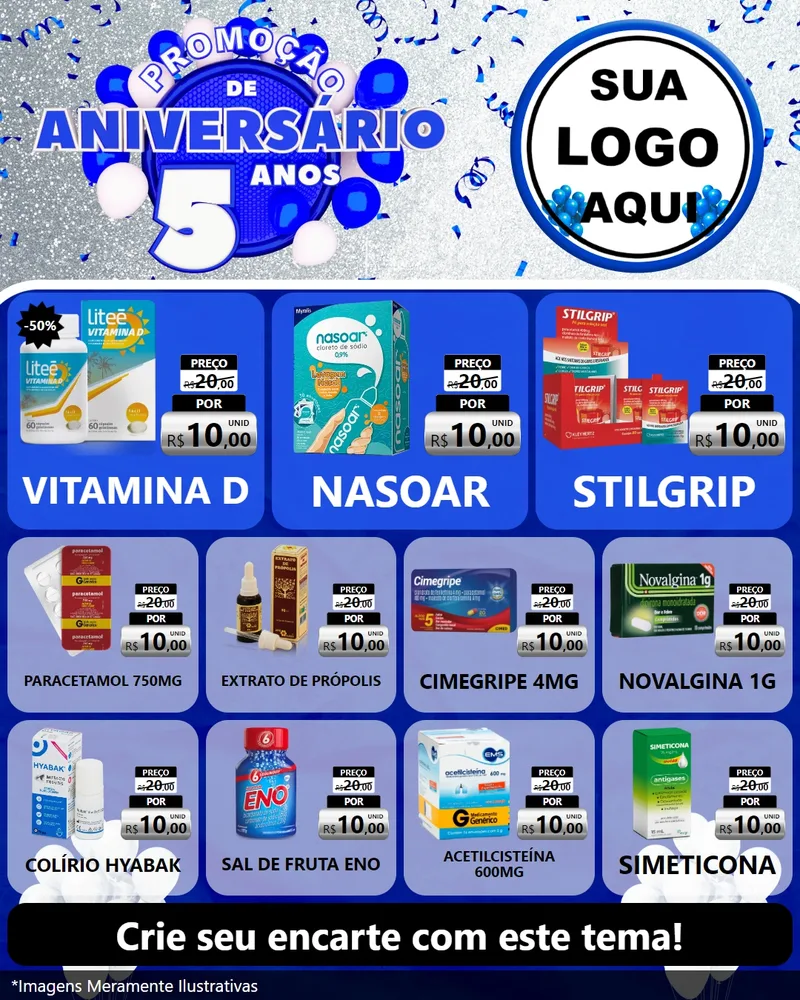 Modelo de Rede Social para Feed Instagram com o tema Promoção de Aniversário - 5 Anos para Farmácia