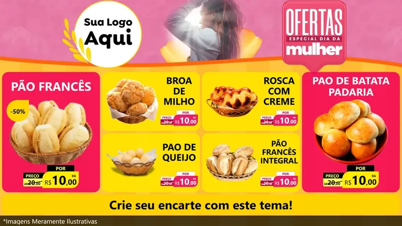 Modelo de TV para TV Horizontal com o tema Ofertas - Especial Dia Das Mulheres para Padaria