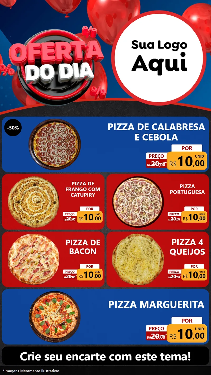Modelo de TV para TV Vertical com o tema Oferta do Dia para Pizzaria
