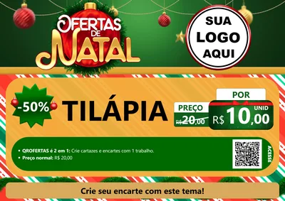 Modelo de Cartaz para Cartaz A4 Horizontal com o tema Ofertas de Natal para Peixaria