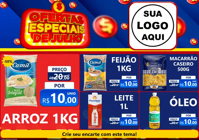 Modelo de Encarte para Encarte A4 Horizontal com o tema Ofertas Especiais de Julho para Supermercado
