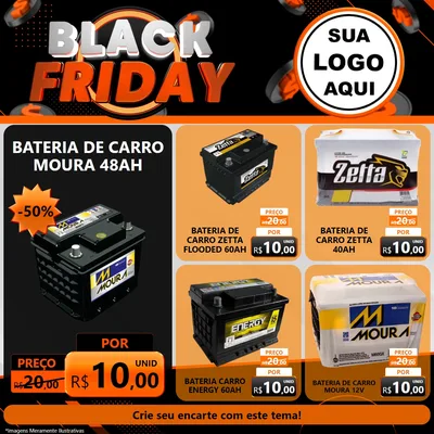 Modelo de Rede Social para Feed Facebook com o tema Black Friday para Baterias Elétricas