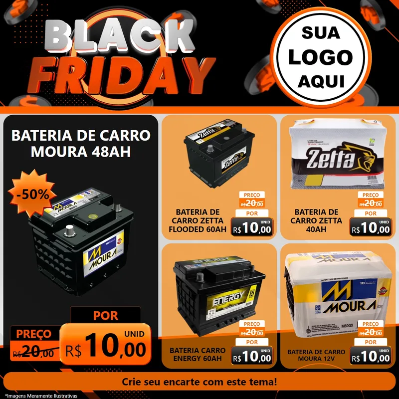 Modelo de Rede Social para Feed Facebook com o tema Black Friday para Baterias Elétricas