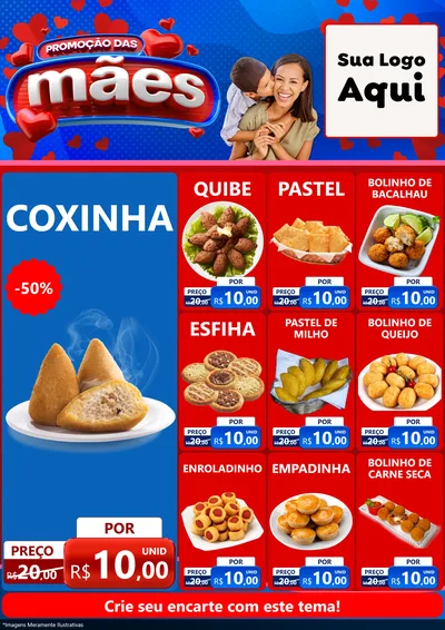 Modelo de Encarte para Encarte A4 Vertical com o tema Promoção das Mães para Salgadaria