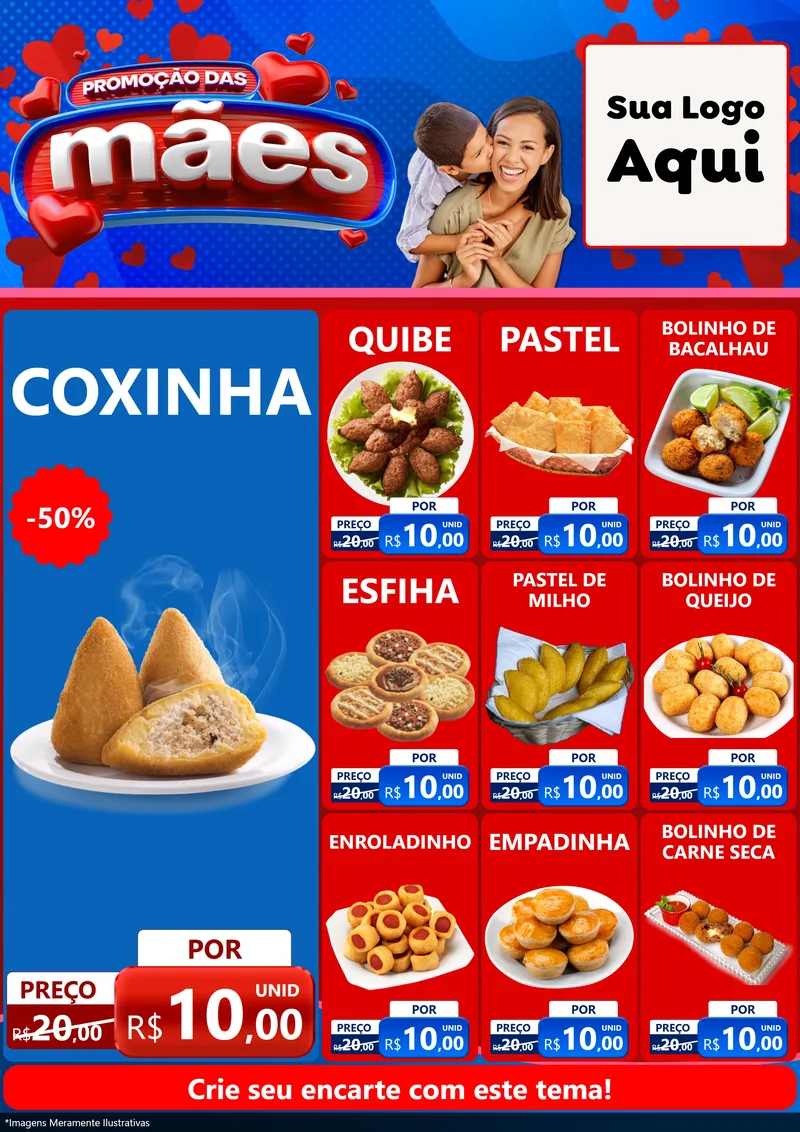 Modelo de Encarte para Encarte A4 Vertical com o tema Promoção das Mães para Salgadaria