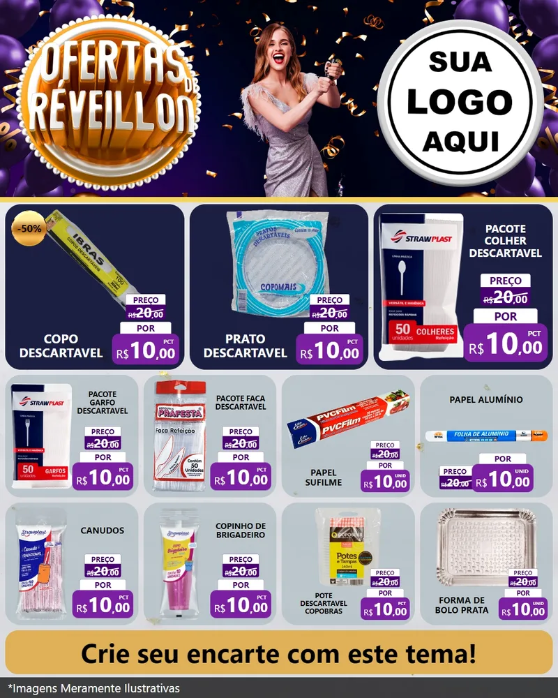 Modelo de Rede Social para Feed Instagram com o tema Ofertas de Réveillon para Embalagens