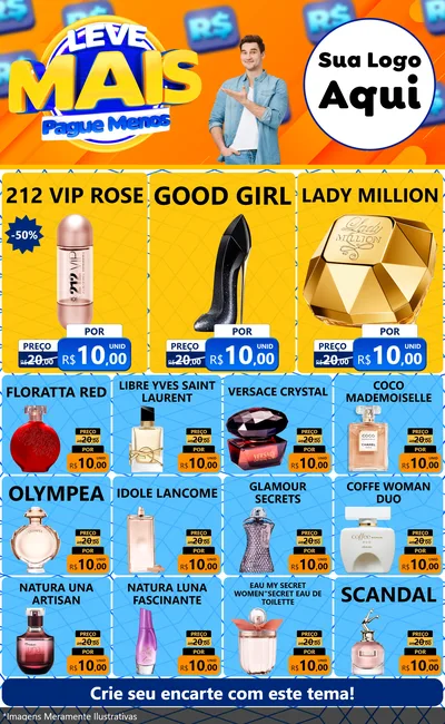 Modelo de Encarte para Encarte Grande com o tema Leve Mais, Pague Menos para Perfumes
