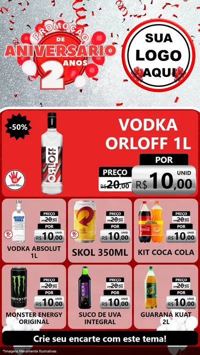 Modelo de Rede Social para Stories com o tema Promoção de Aniversário - 2 Anos para Distribuidora de bebidas