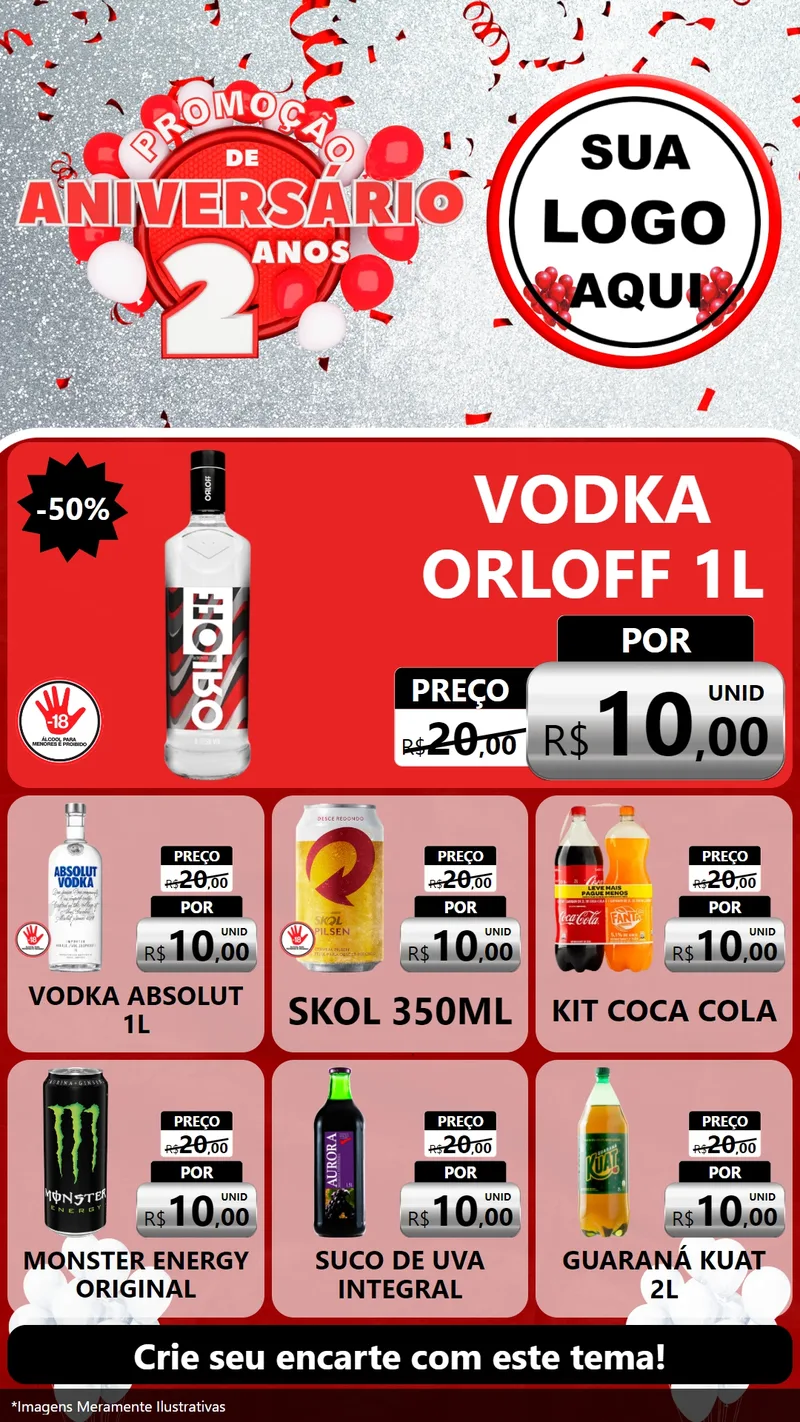 Modelo de Rede Social para Stories com o tema Promoção de Aniversário - 2 Anos para Distribuidora de bebidas