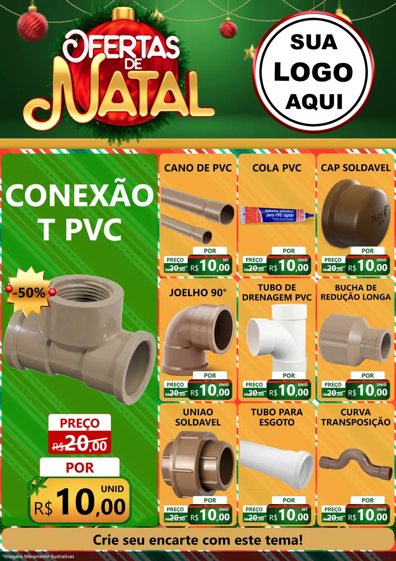 Modelo de Encarte para Encarte A4 Vertical com o tema Ofertas de Natal para Tubos e conexões