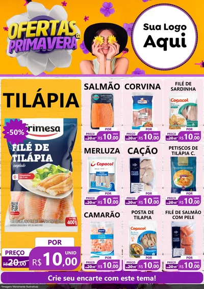 Modelo de Encarte para Encarte A4 Vertical com o tema Ofertas Da Primavera para Peixaria