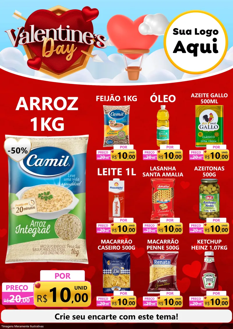 Modelo de Encarte para Encarte A4 Vertical com o tema Valentine's Day para Supermercado