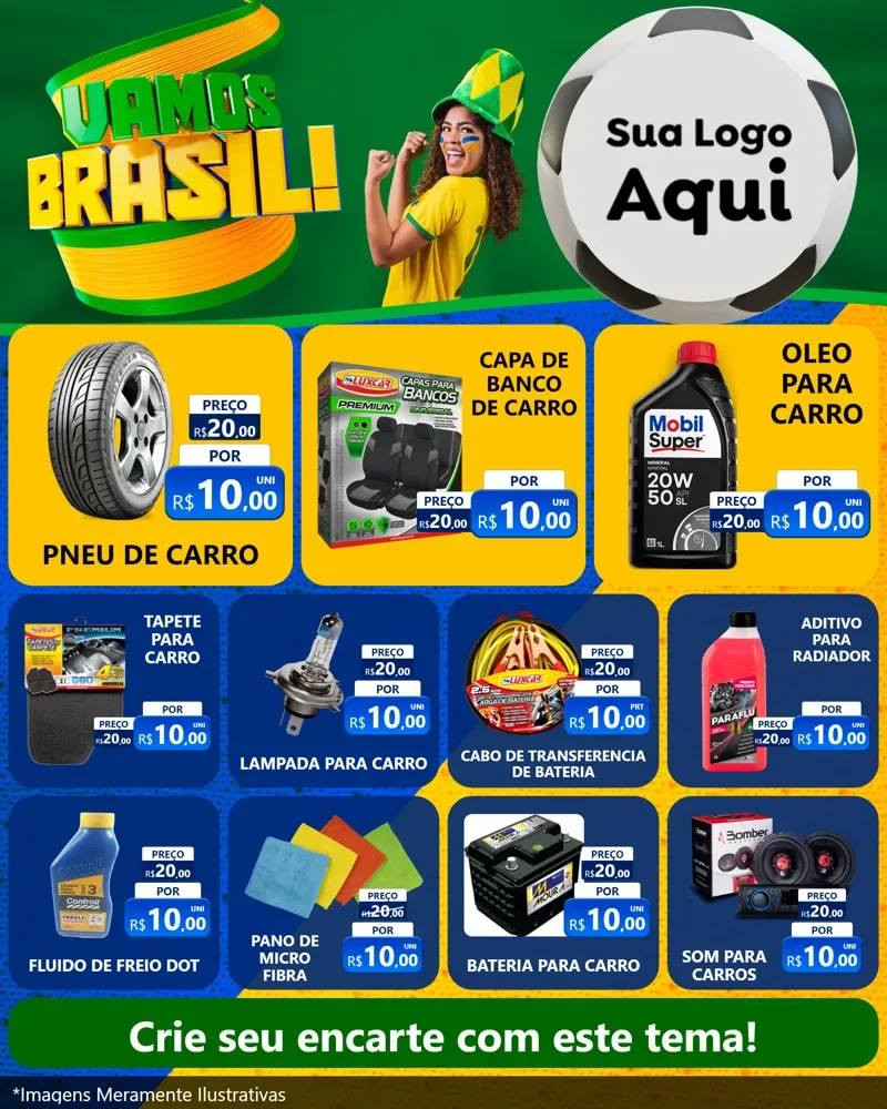 Modelo de Rede Social para Feed Instagram com o tema Vamos Brasil - Copa para Auto peças