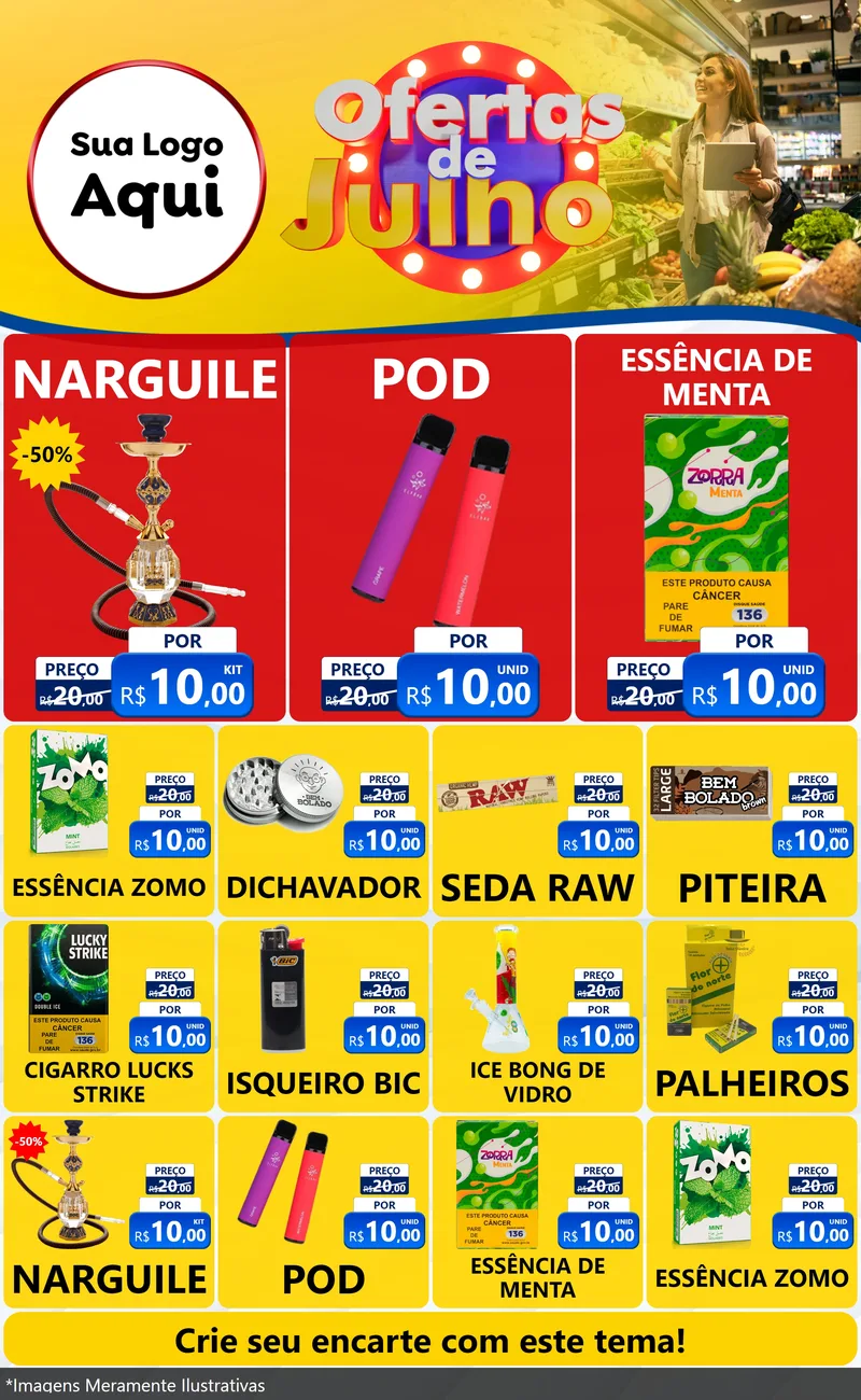Modelo de Encarte para Encarte Grande com o tema Ofertas de Julho para Tabacaria