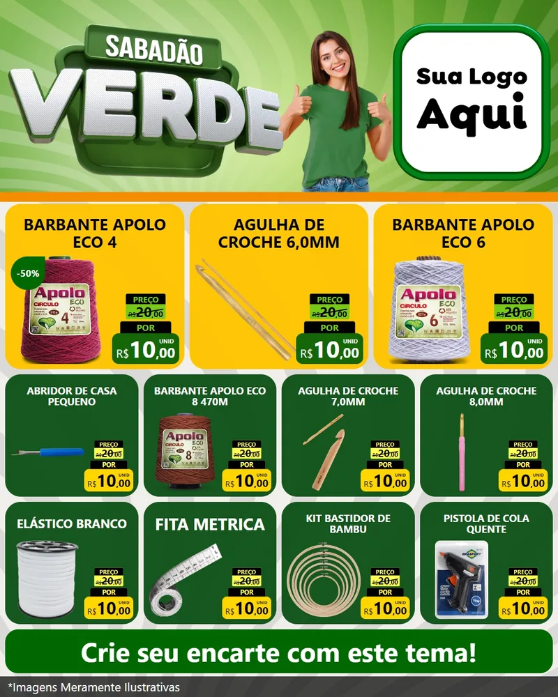 Modelo de Rede Social para Feed Instagram com o tema Sabadão Verde para Armarinho e Aviamentos