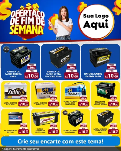 Modelo de Rede Social para Feed Instagram com o tema Ofertaço de Fim de Semana para Baterias Elétricas