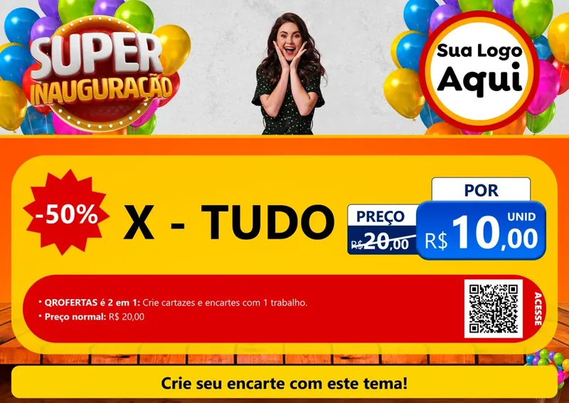 Modelo de Cartaz para Cartaz A4 Horizontal com o tema Super Inauguração para Hamburgueria