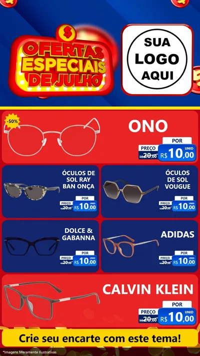 Modelo de TV para TV Vertical com o tema Ofertas Especiais de Julho para Óticas