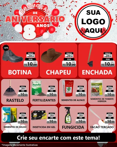 Modelo de Rede Social para Feed Instagram com o tema Promoção de Aniversário - 8 Anos para Agropecuária