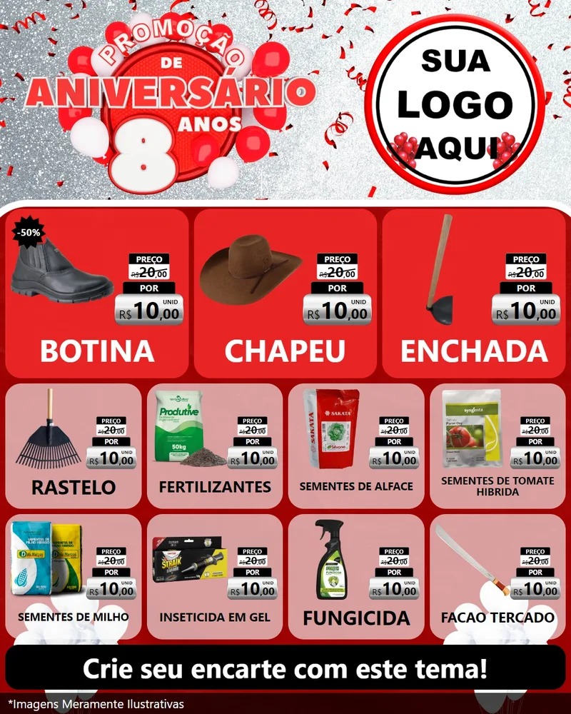 Modelo de Rede Social para Feed Instagram com o tema Promoção de Aniversário - 8 Anos para Agropecuária