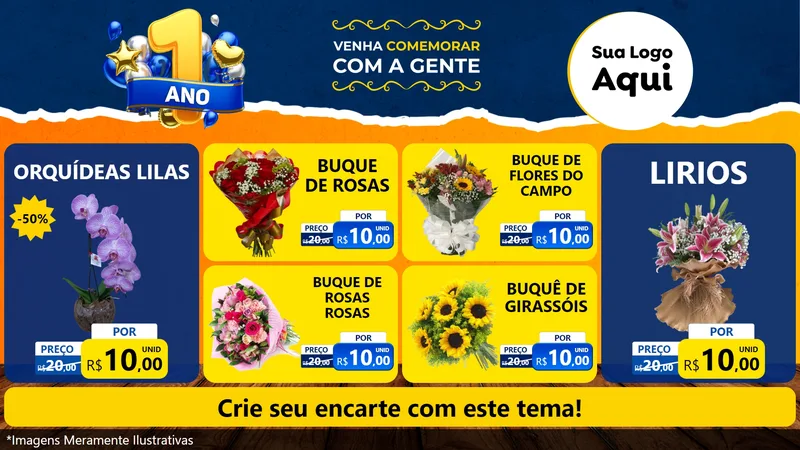Modelo de TV para TV Horizontal com o tema Um Ano de Aniversário para Floricultura e jardim