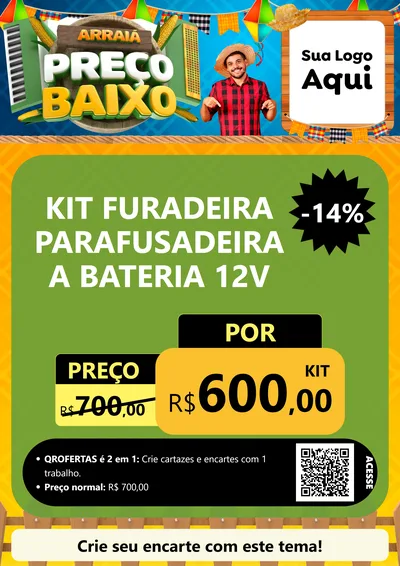 Modelo de Cartaz para Cartaz A4 Vertical com o tema Arraiá de Preço Baixo - Junina para Maquinas e Ferramentas