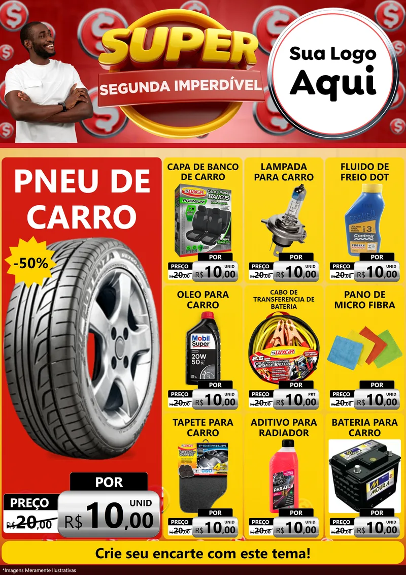Modelo de Encarte para Encarte A4 Vertical com o tema Super Segunda Imperdível para Auto peças