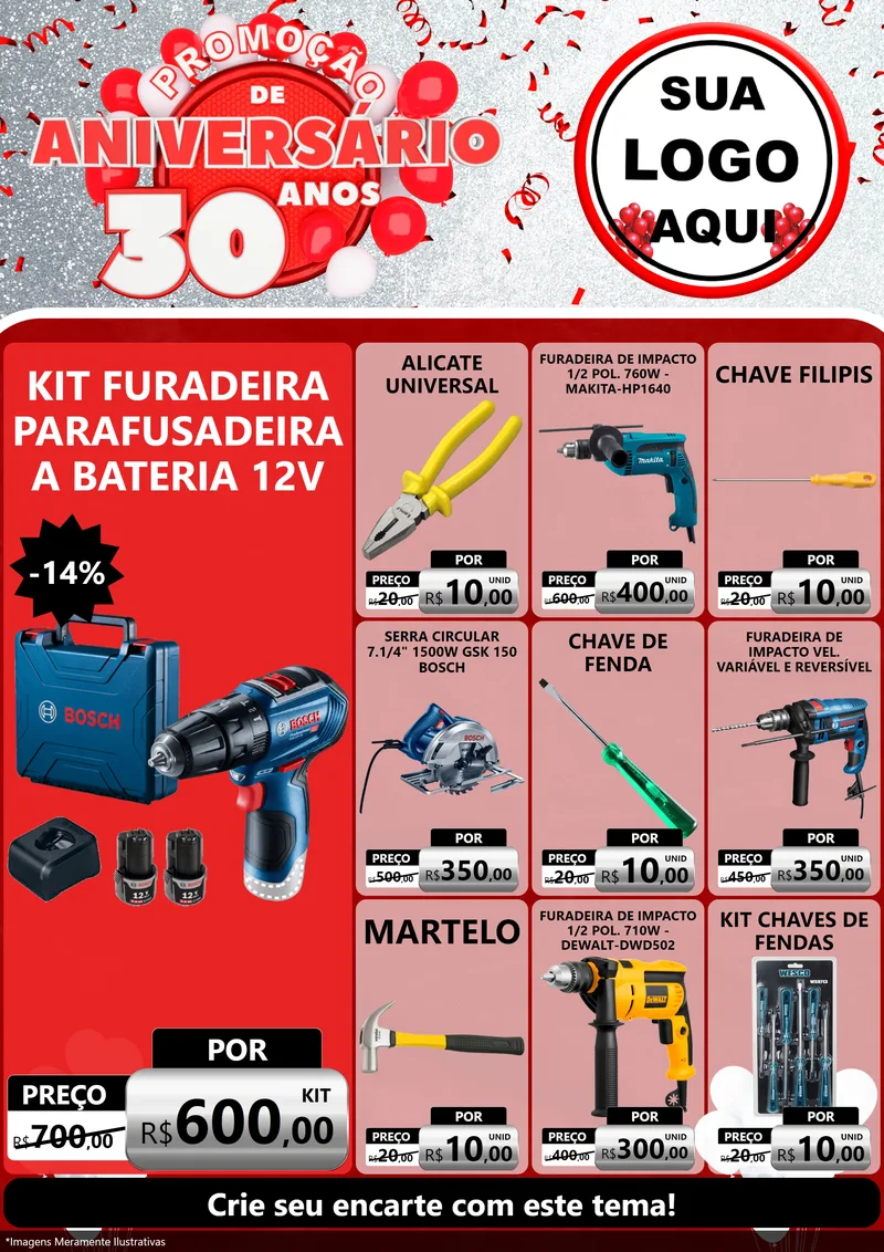 Modelo de Encarte para Encarte A4 Vertical com o tema Promoção de Aniversário - 30 Anos para Maquinas e Ferramentas