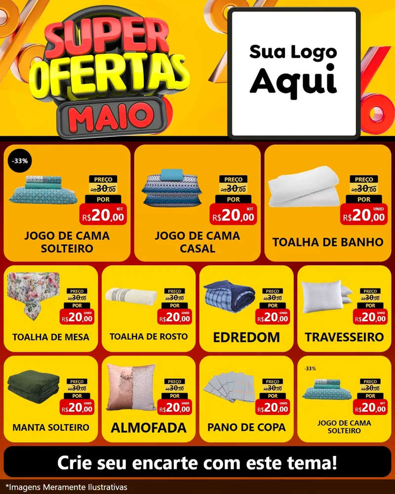 Modelo de Rede Social para Feed Instagram com o tema Super Ofertas Maio para Cama, Mesa e Banho