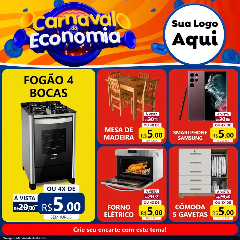 Modelo de Rede Social para Feed Facebook com o tema Carnaval da Economia para Móveis e Eletro