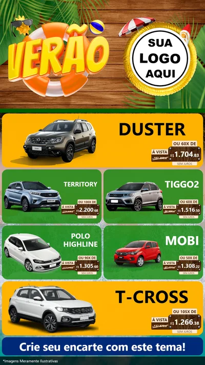 Modelo de TV para TV Vertical com o tema Verão para Concessionaria de Carros